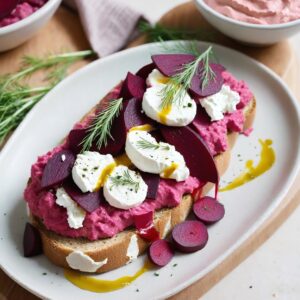 Vibrant Beet Hummus & Goat Cheese Tartine - Vegetarian - Easy Daily Kitchen