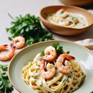 Creamy Shrimp Alfredo Linguine - Low Calorie - Easy Daily Kitchen