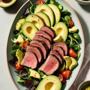 Seared Steak with Creamy Avocado on Mixed Greens - High Protein - Easy Daily Kitchen