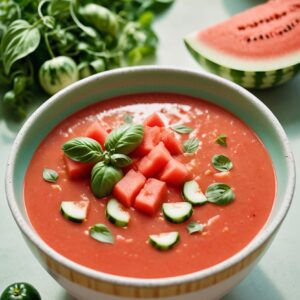 Summer Delight Watermelon Basil Gazpacho - Vegan - Easy Daily Kitchen