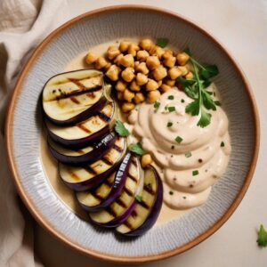 Mediterranean Chickpea and Grilled Eggplant Salad with Tahini Dressing - Vegan - Easy Daily Kitchen