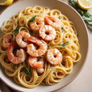 Zesty Lemon Garlic Shrimp Linguine - Low Fat - Easy Daily Kitchen