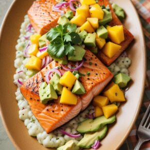 Tropical Seared Salmon with Mango-Avocado Refresh - Low Calorie - Easy Daily Kitchen
