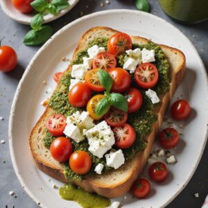 Tangy and Fresh Pesto Cherry Tomato Toast - Vegetarian - Easy Daily Kitchen