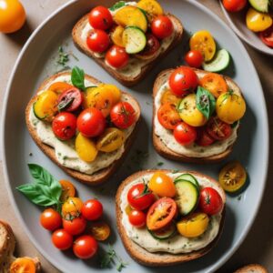 Mediterranean Inspired Roasted Veggie and Hummus Toast - Vegan - Easy Daily Kitchen