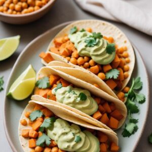 Spiced Sweet Potato and Chickpea Tacos with Avocado Cream - Vegetarian - Easy Daily Kitchen