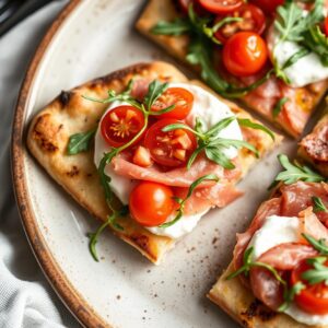 Morning Delight Prosciutto and Arugula Flatbread - Low Calorie - Easy Daily Kitchen