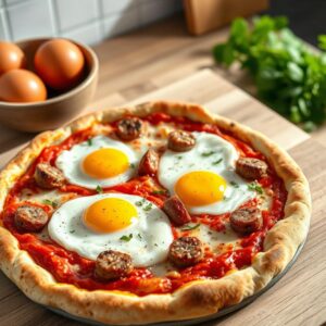Sunrise Sausage Egg Breakfast Pizza - High Protein - Easy Daily Kitchen