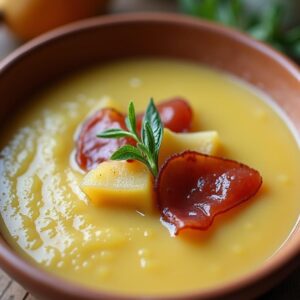 Velvety Potato-Leek Soup with Crunchy Prosciutto Garnish - Low Salt - Easy Daily Kitchen