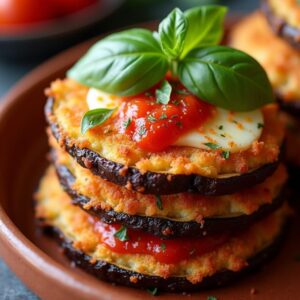 Golden Eggplant Parmesan Towers - Vegetarian - Easy Daily Kitchen