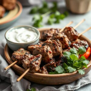 Mediterranean Grilled Lamb Kebabs with Creamy Tzatziki Sauce - Halal - Easy Daily Kitchen