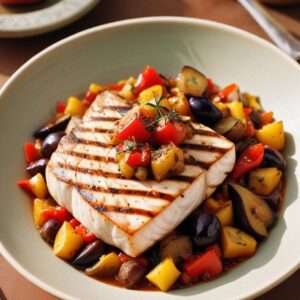 Summertime Grilled Swordfish with Sicilian Caponata - Low Salt - Easy Daily Kitchen