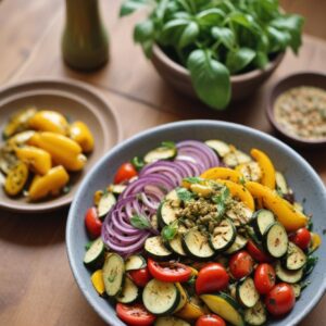 Charred Harvest Veggie Medley with Fresh Basil Pesto - Vegan - Easy Daily Kitchen