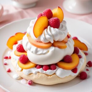 Luscious Peach Melba Pavlova - Vegetarian - Easy Daily Kitchen