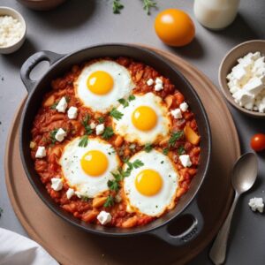 Hearty Mediterranean Shakshuka with Feta Crumbles - Vegetarian - Easy Daily Kitchen