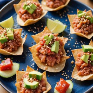 Fiery Tuna Tartare Delight on Crispy Wonton - Low Calorie - Easy Daily Kitchen