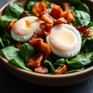 Savory Spinach Delight with Crispy Bacon and Soft-Boiled Eggs - Low Calorie - Easy Daily Kitchen