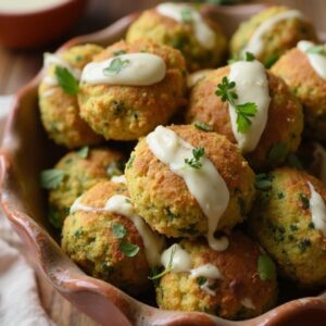 Mediterranean Baked Falafel Bites with Creamy Tahini Drizzle - Vegan - Easy Daily Kitchen