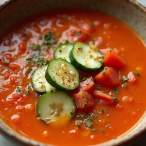 Morning Bliss Gazpacho with Crispy Garlic Croutons - Vegan - Easy Daily Kitchen
