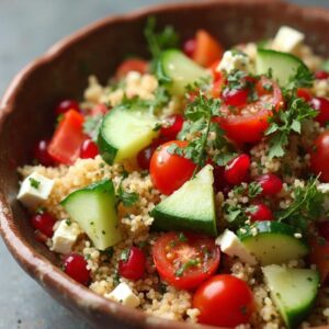 Sunrise Tabbouleh with Feta and Pomegranate Jewels - Vegetarian - Easy Daily Kitchen