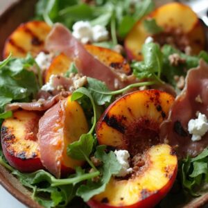 Summer Bliss Grilled Peach and Prosciutto Salad - Low Fat - Easy Daily Kitchen