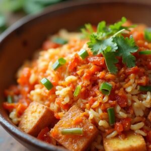 Spicy Kimchi Rice with Golden Tofu Bites - Vegan - Easy Daily Kitchen