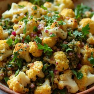 Golden Roasted Cauliflower and Earthy Lentil Salad - Vegan - Easy Daily Kitchen
