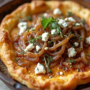 Rustic Savory Dutch Baby with Sweet Caramelized Onions - Vegetarian - Easy Daily Kitchen
